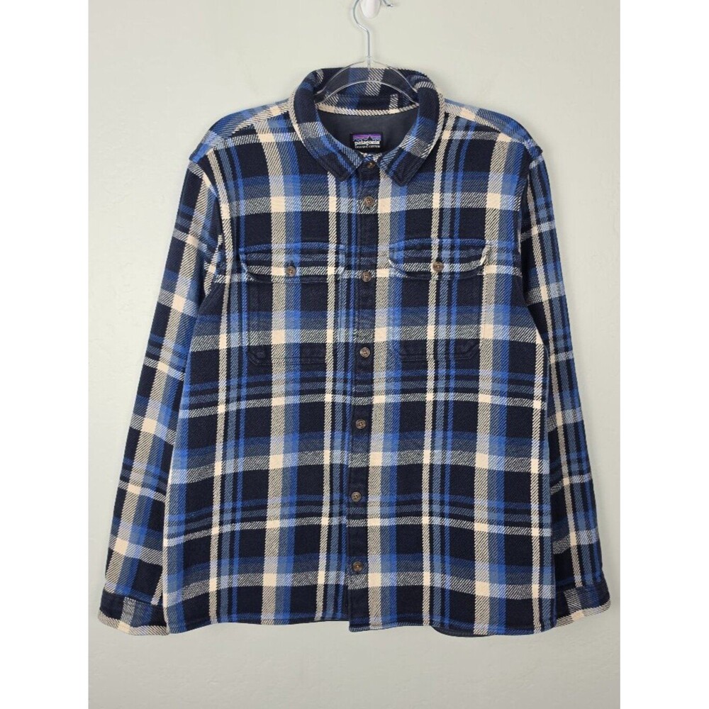 Patagonia Fjord Loft Shirt Heavyweight Flannel Plaid Coastal Sunset Blue Size L